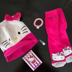 Hello Kitty hat socks playing cards hair tie clip
